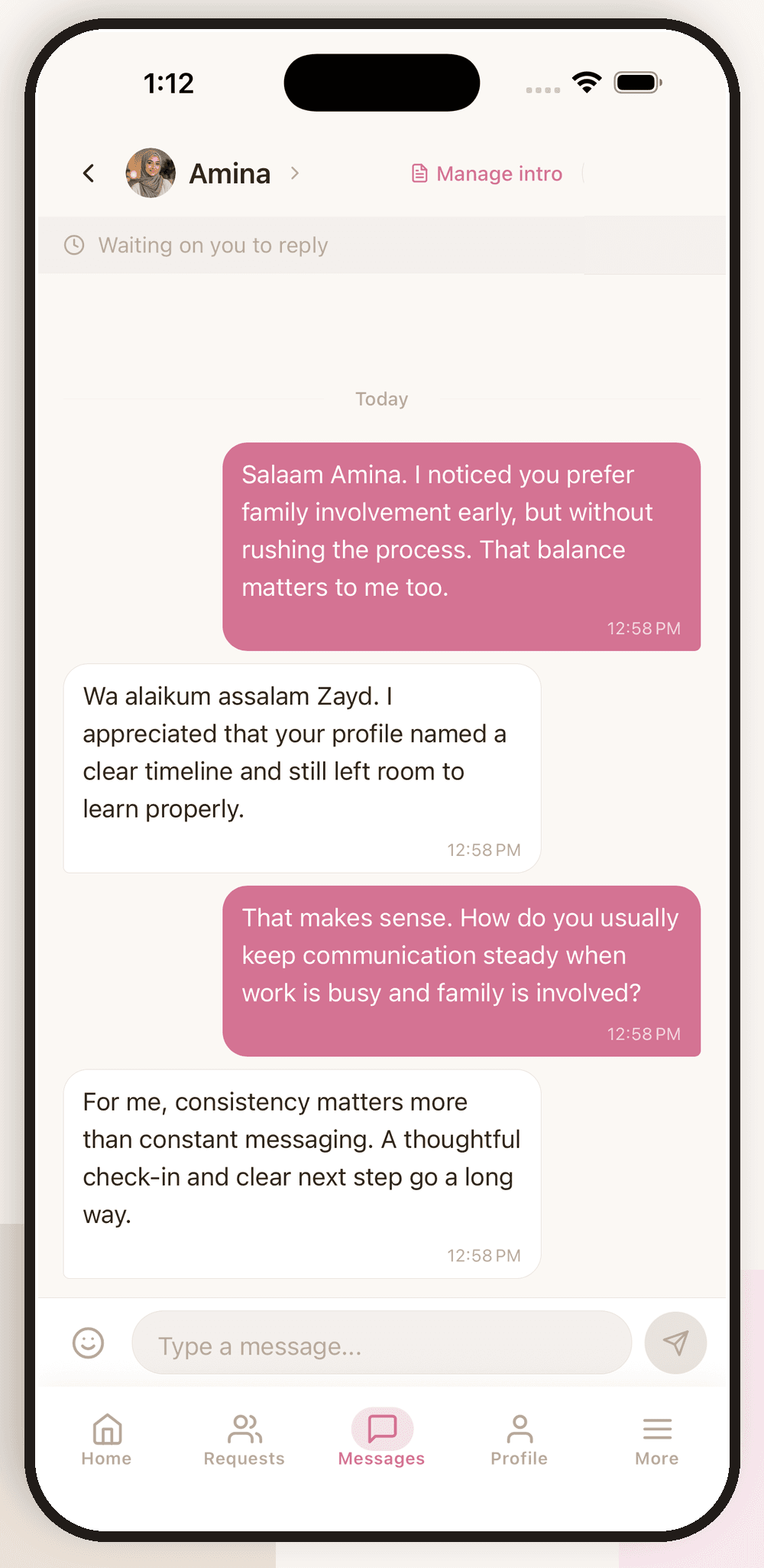A focused conversation between two members in the Zoojly app